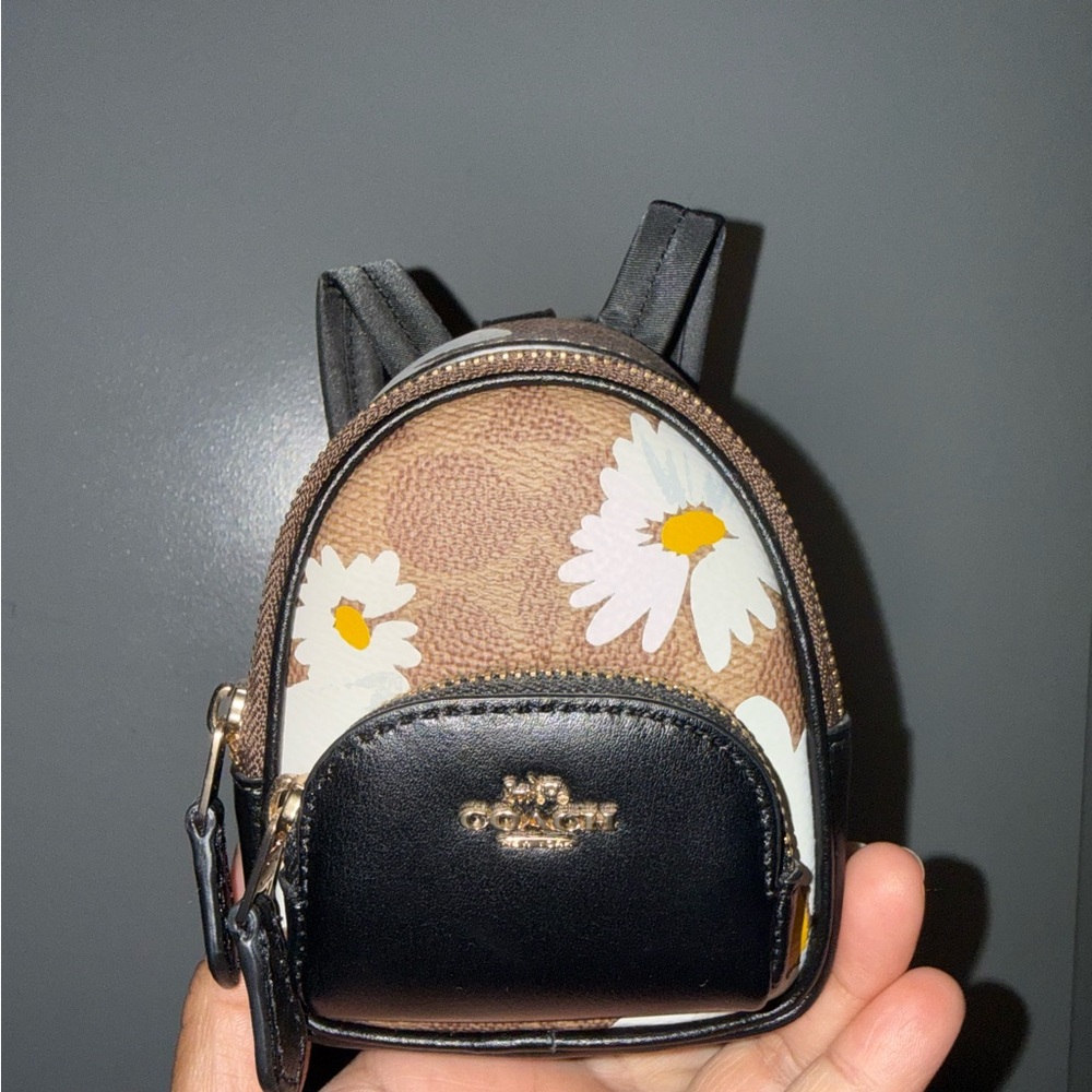 Coach Black and Brown Mini Backpack with Floral Accents Bag Charm NWT CZ602